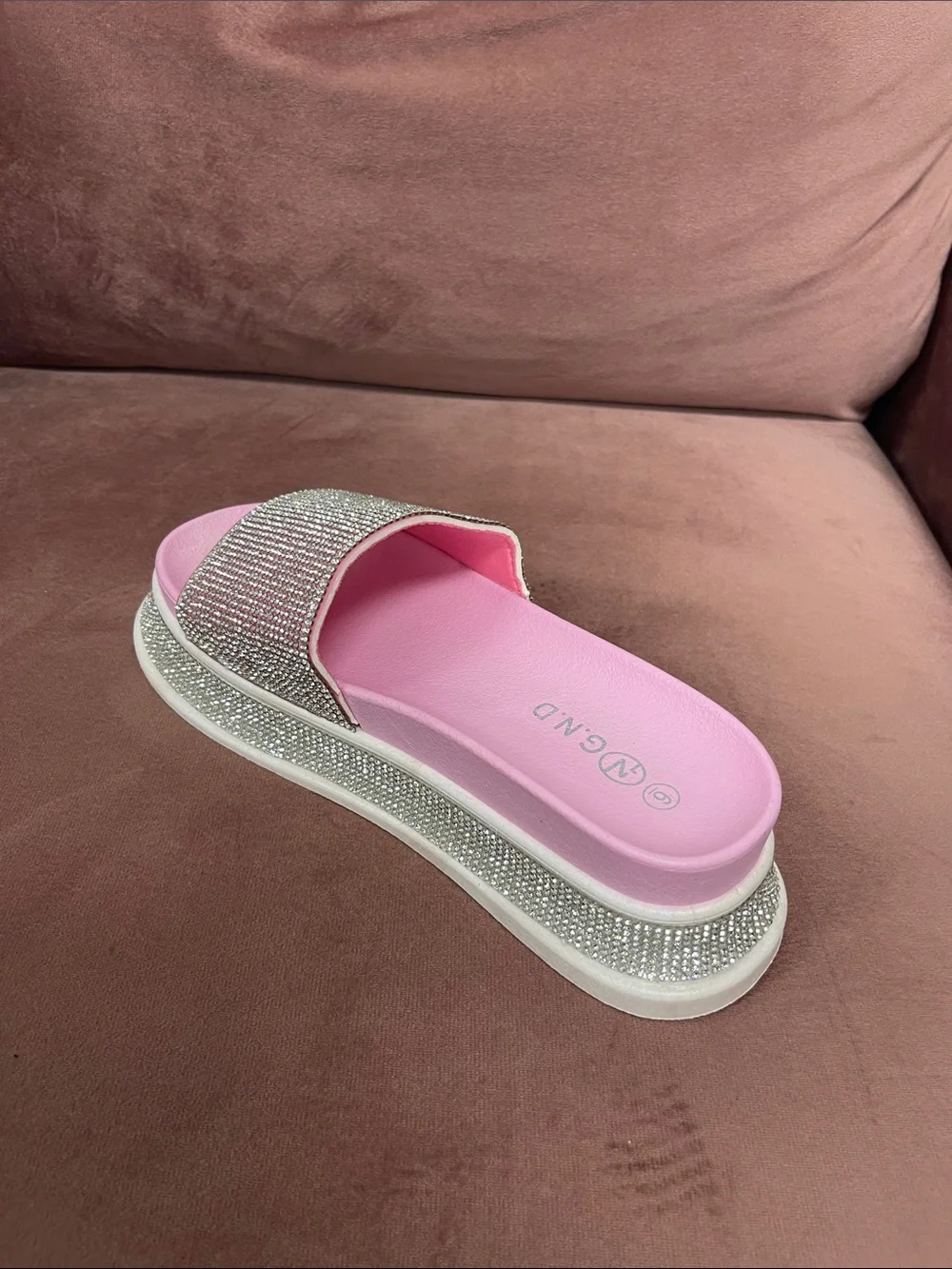 Pink Rhinestone Slide Sandals - Picture 4 of 7
